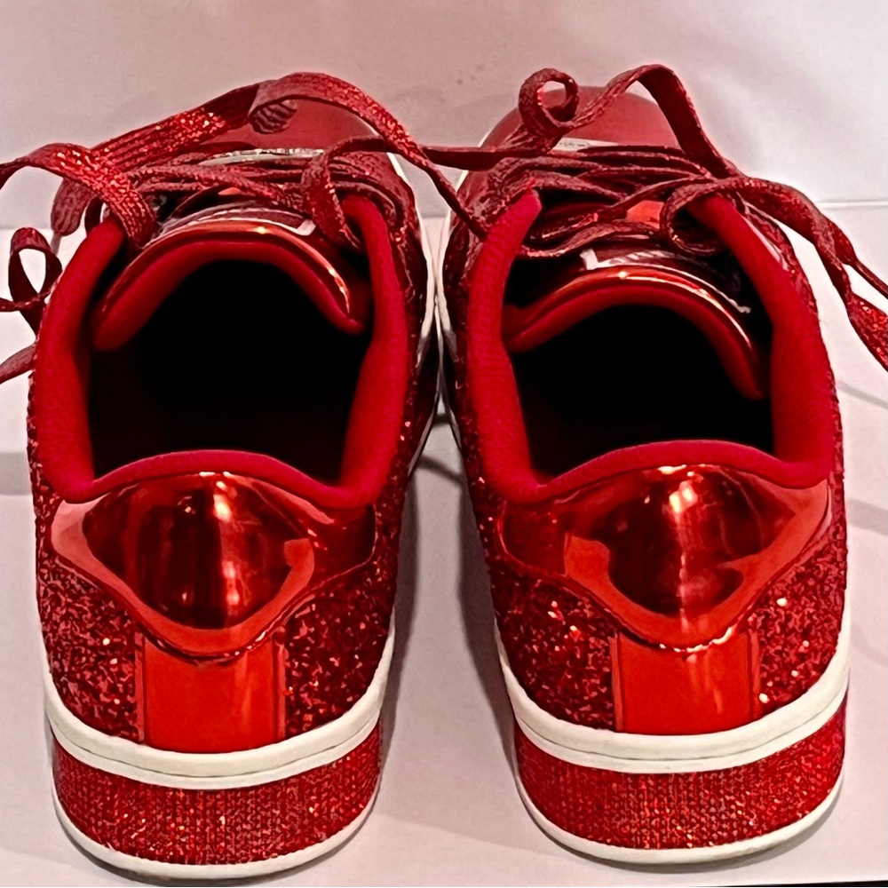 LUCKY STEP Ruby Red Glitter Sneakers Platform Low Top Sparkly Bling Shoes 8.5 - Picture 11 of 12
